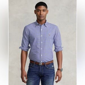 NWOT Ralph Lauren Slim Fit Stretch Oxford Navy White Checkered Shirt Small